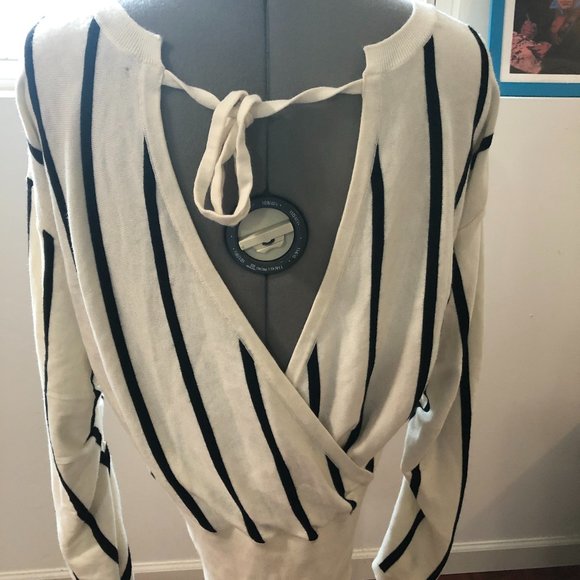 Trouve Striped Open Tie Back Sweater L - Picture 7 of 8